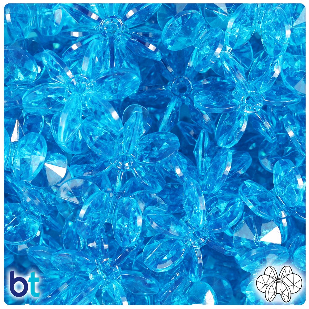 BeadTin Turquoise Transparent 25mm SunBurst Plastic Craft Beads (80pcs)