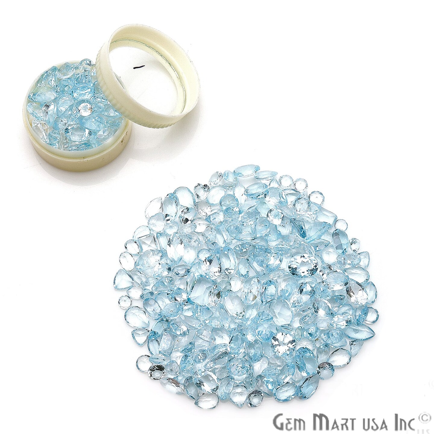 Blue Topaz Gemstone, 100% Natural Faceted Loose Gems, December Birthstone, 6-12mm, 50 Carats, GemMartUSA (BT-60001-50)