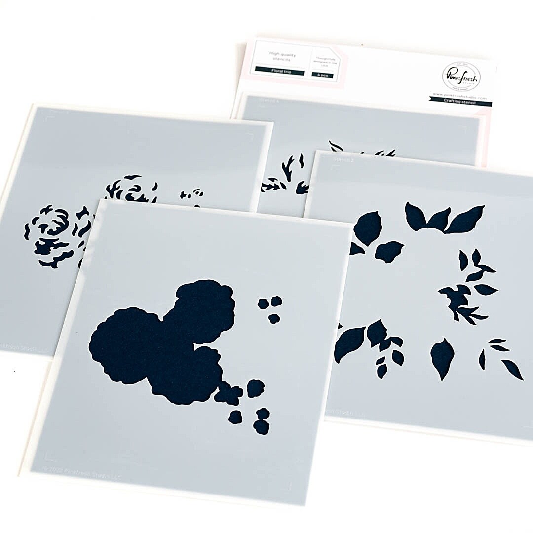 Pinkfresh Studio Stencils 4.25&#x22;X5.25&#x22; 4/Pkg-Floral Trio Layering
