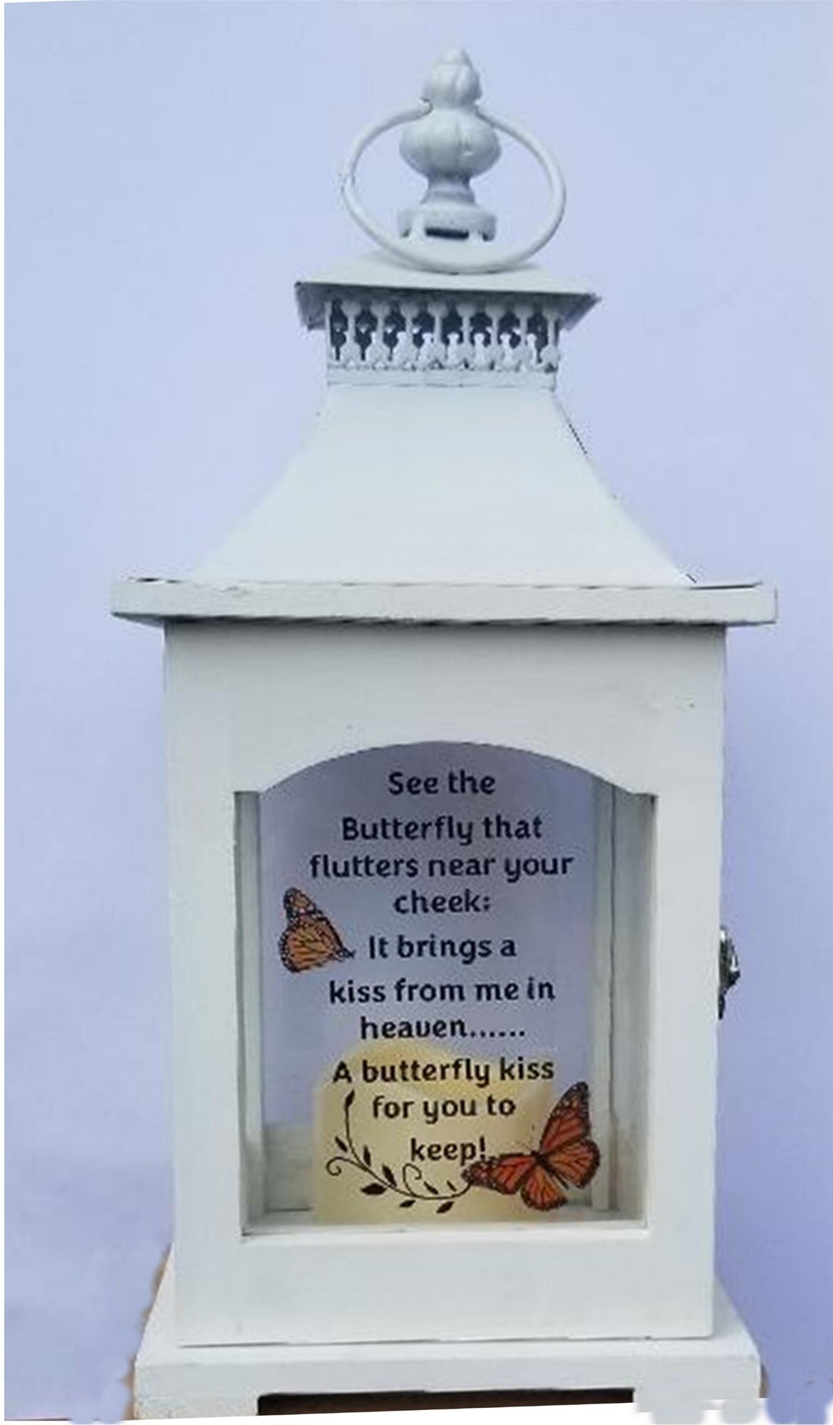 Card It 14.75&#x22; White Butterfly Kiss Candle Lantern