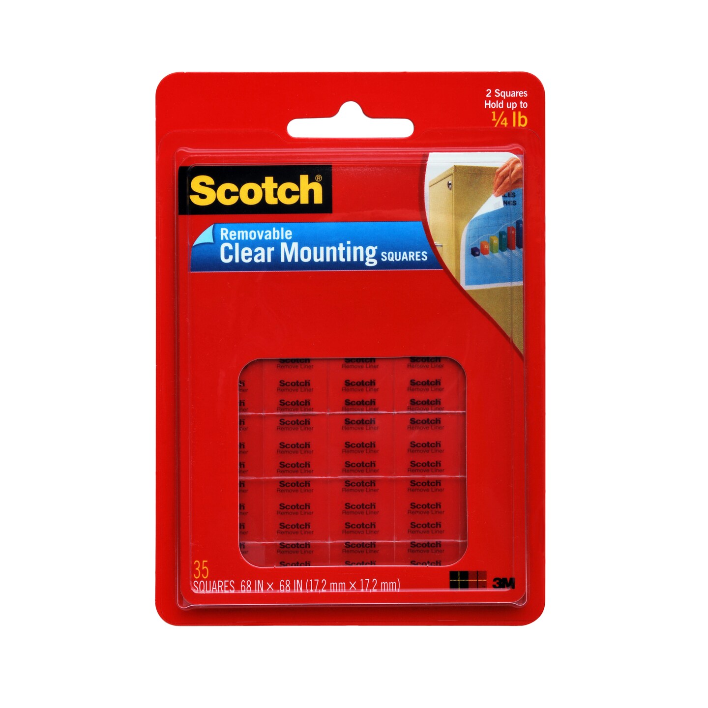 3M 859 Scotch Clear Removable Mounting Squares, 11/16&#x22;, 35/Pkg.