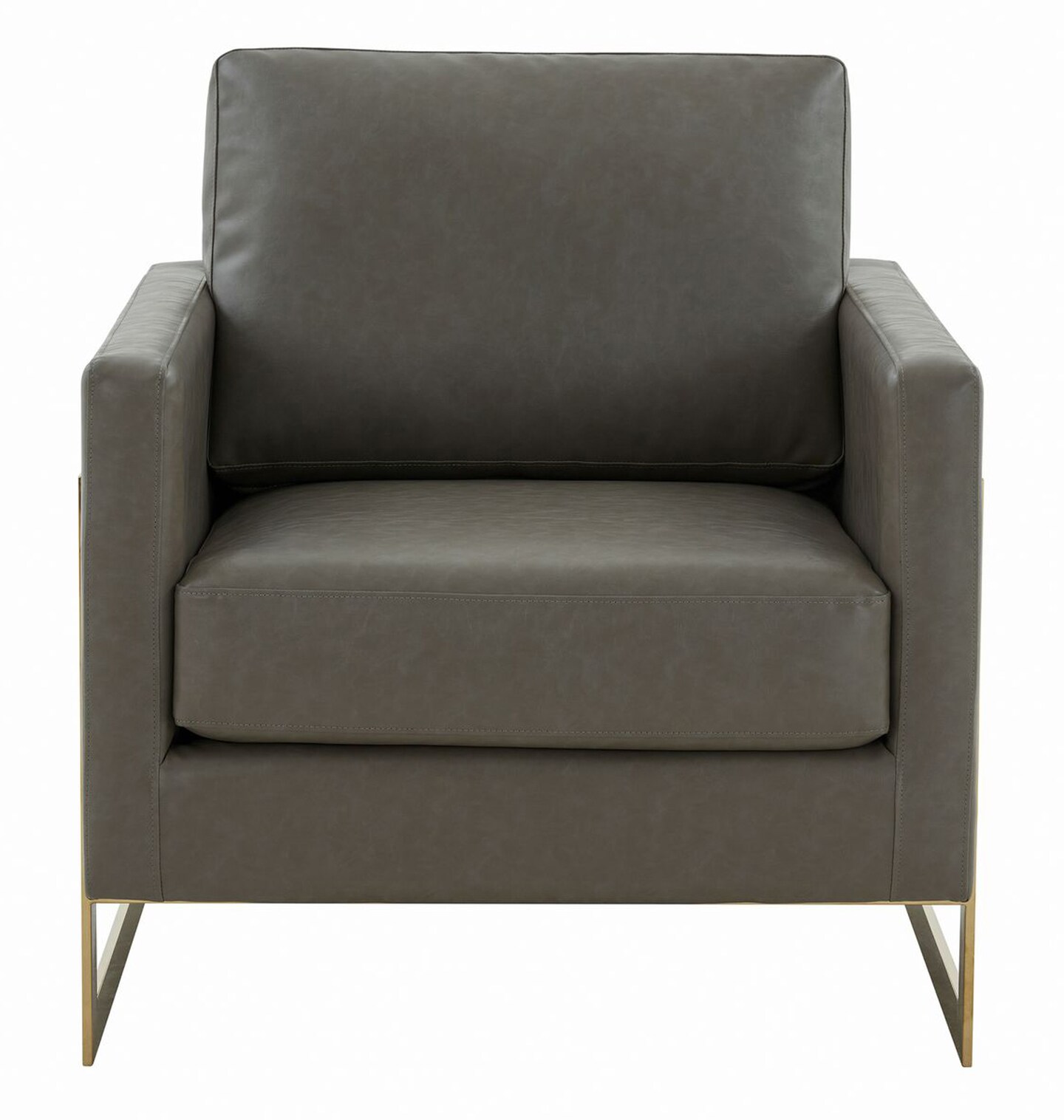 LeisureMod Lincoln Leather Accent Armchair with Gold Frame