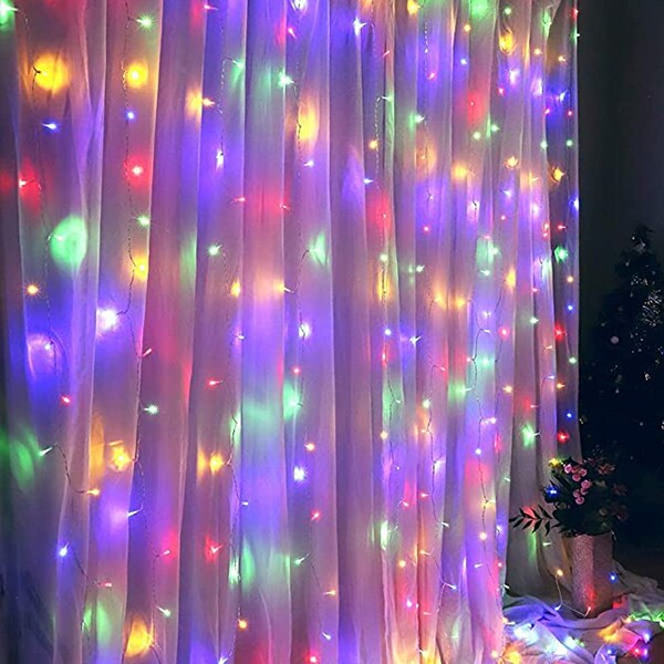 Perfect Holiday 300 LED Curtain String Lights Plug In - 8 Light Modes