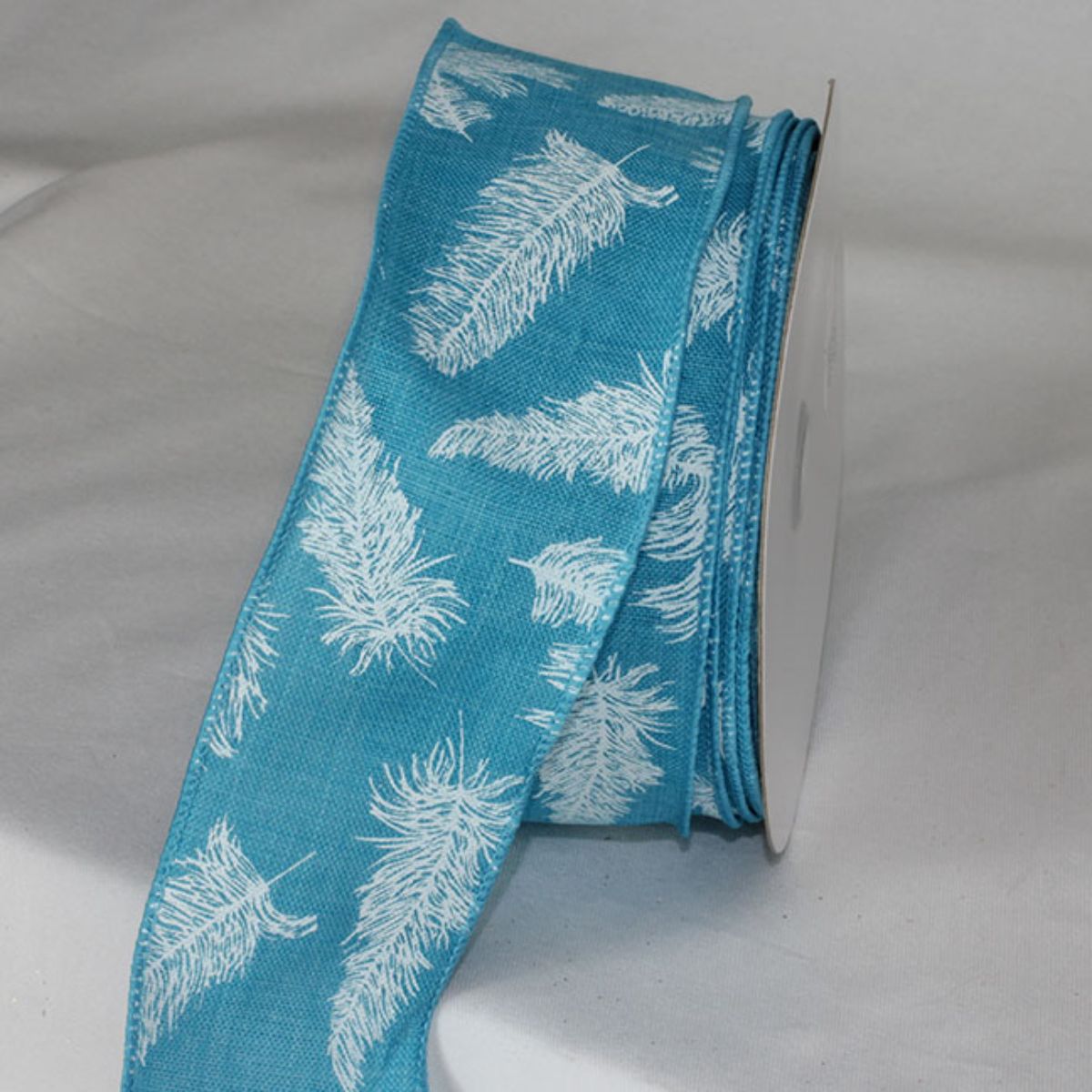 The Ribbon People Blue and White Feathers Ribbed Wired Craft Ribbon 2.5&#x22; x 20 Yards