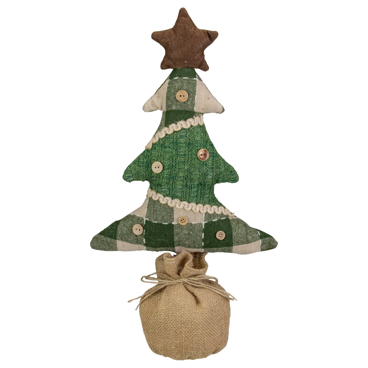 Northlight Country Buffalo Plaid Christmas Tree with Burlap Base - 17.5&#x22; - Tan and Green