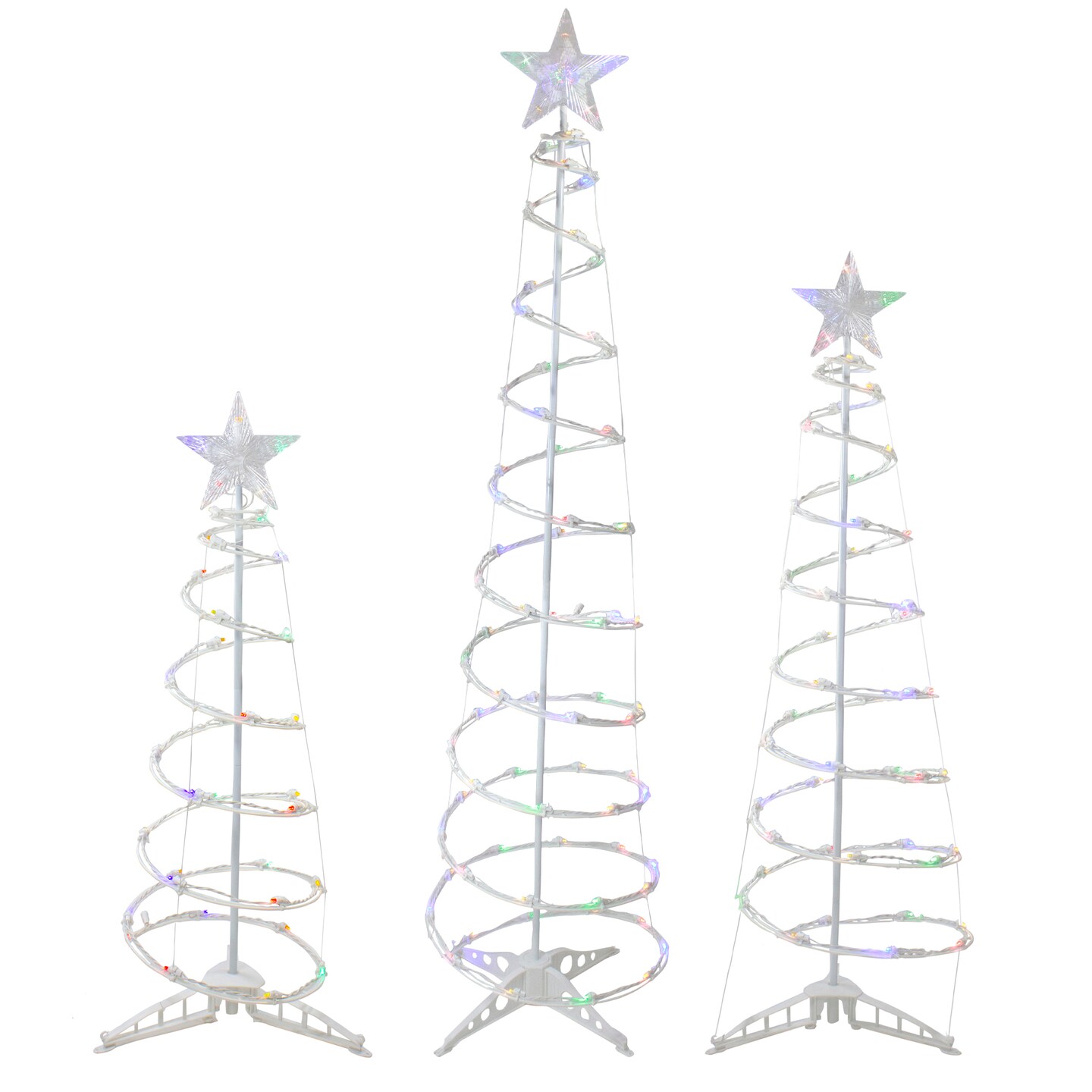 Northlight Set of 3 LED Lighted Multi-Color Outdoor Spiral Christmas Cone Trees 3&#x27;, 4&#x27;, and 6&#x27;