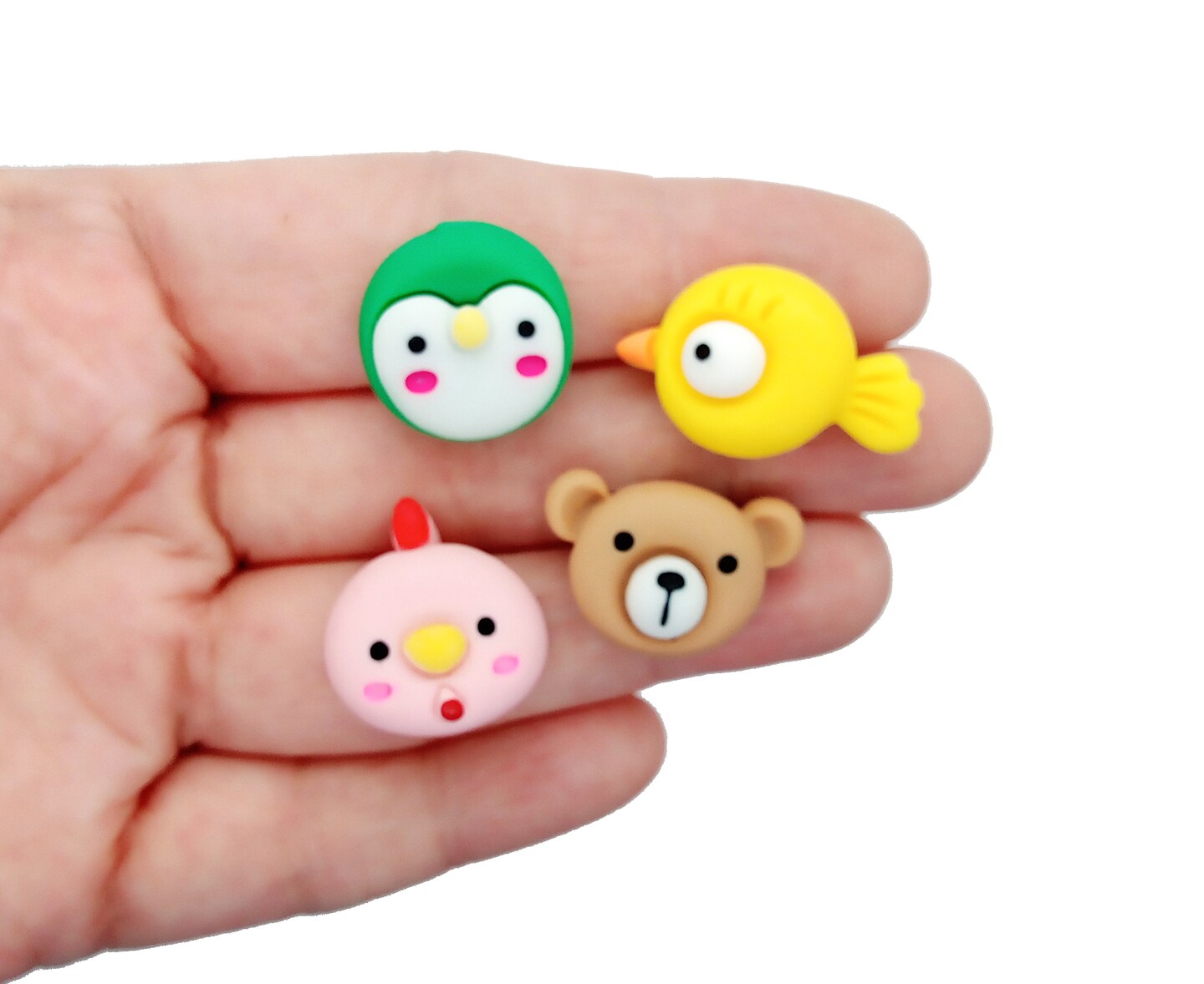 Kawaii Animal Face Cabochons, Set of 6 Adorable Resin Flatbacks, Adorabilities