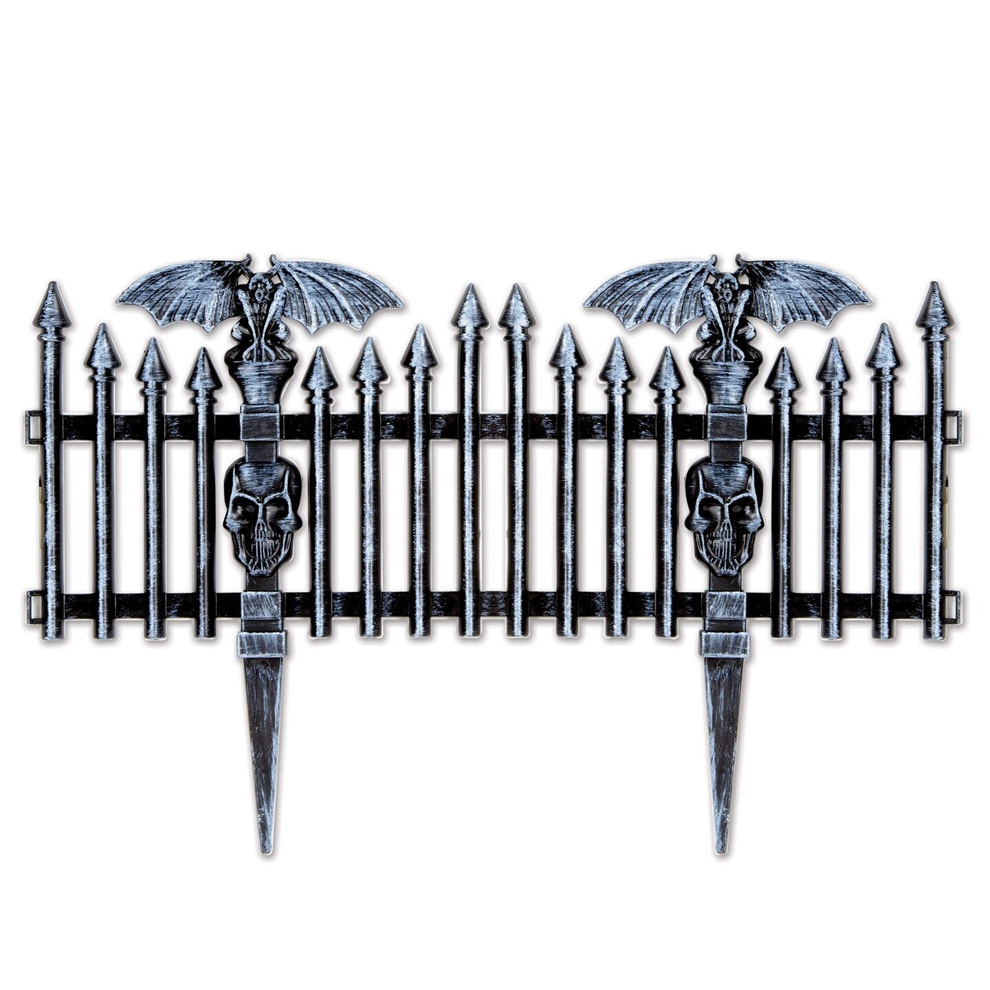 Party Central Club Pack of 12 Silver and Black Gothic Outdoor Halloween Fence Decors 19&#x22;