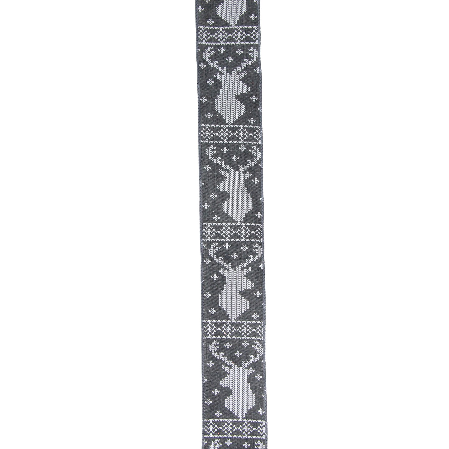 Northlight Gray and White Nordic Reindeer Christmas Wired Craft Ribbon 2.5&#x22; x 16 Yards