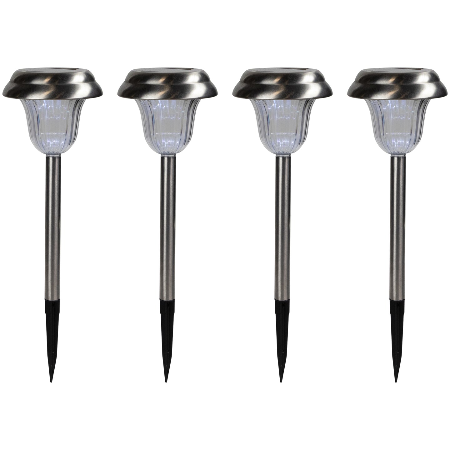 Northlight Set of 4 Stainless Steel Solar Powered LED Pathway Markers, 15"