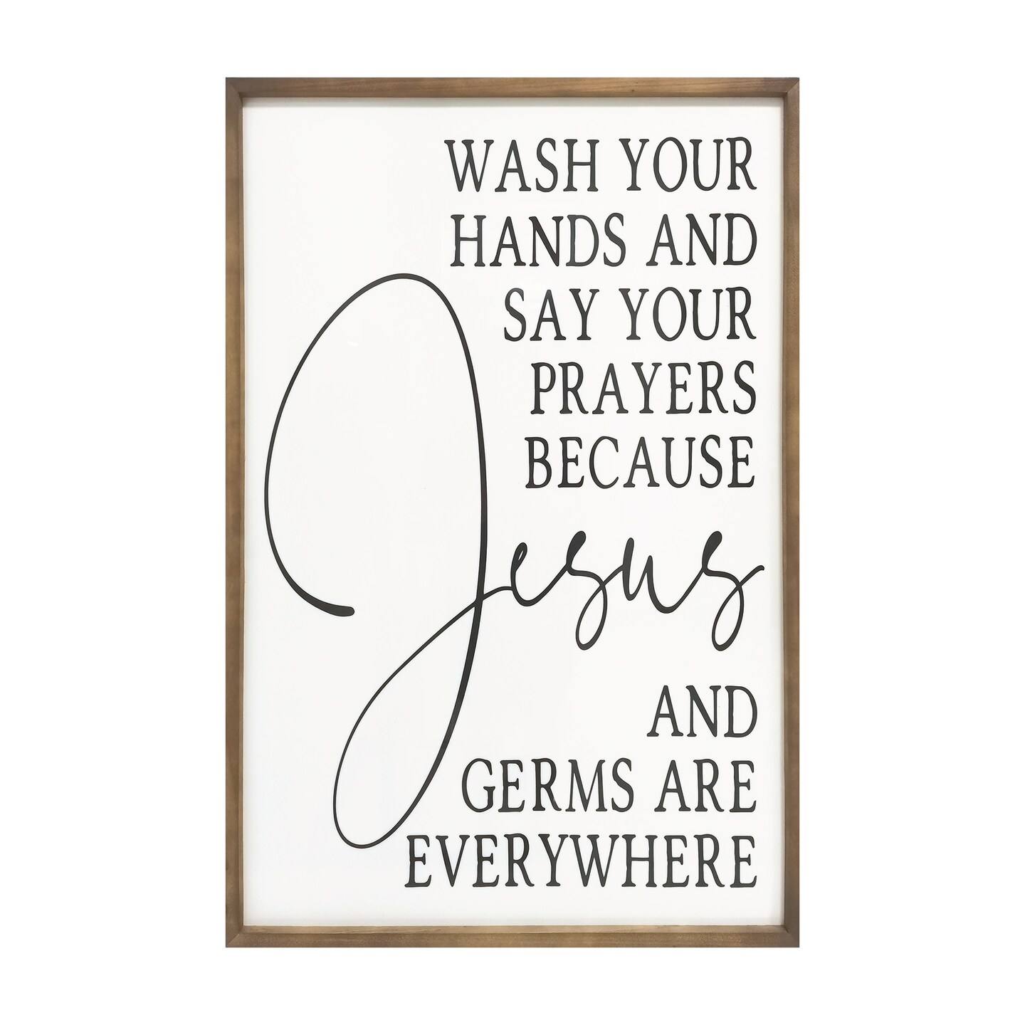 Contemporary Home Living 35.50&#x22; White Farmhouse Jesus and Germs Are Everywhere High Gloss Wall Art