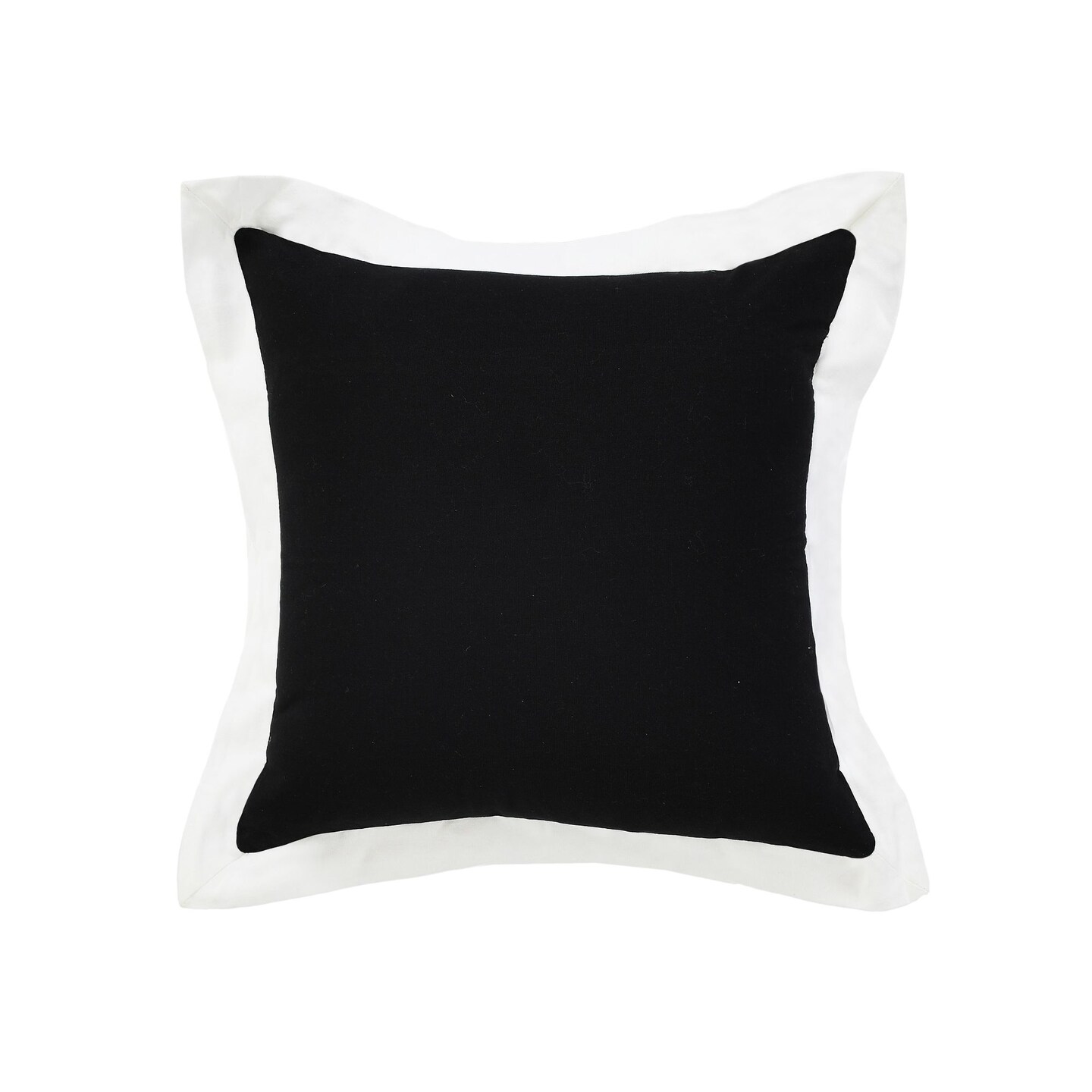 Laddha Home Designs 20" Black and White Bordered Flange Frame Square Throw Pillow