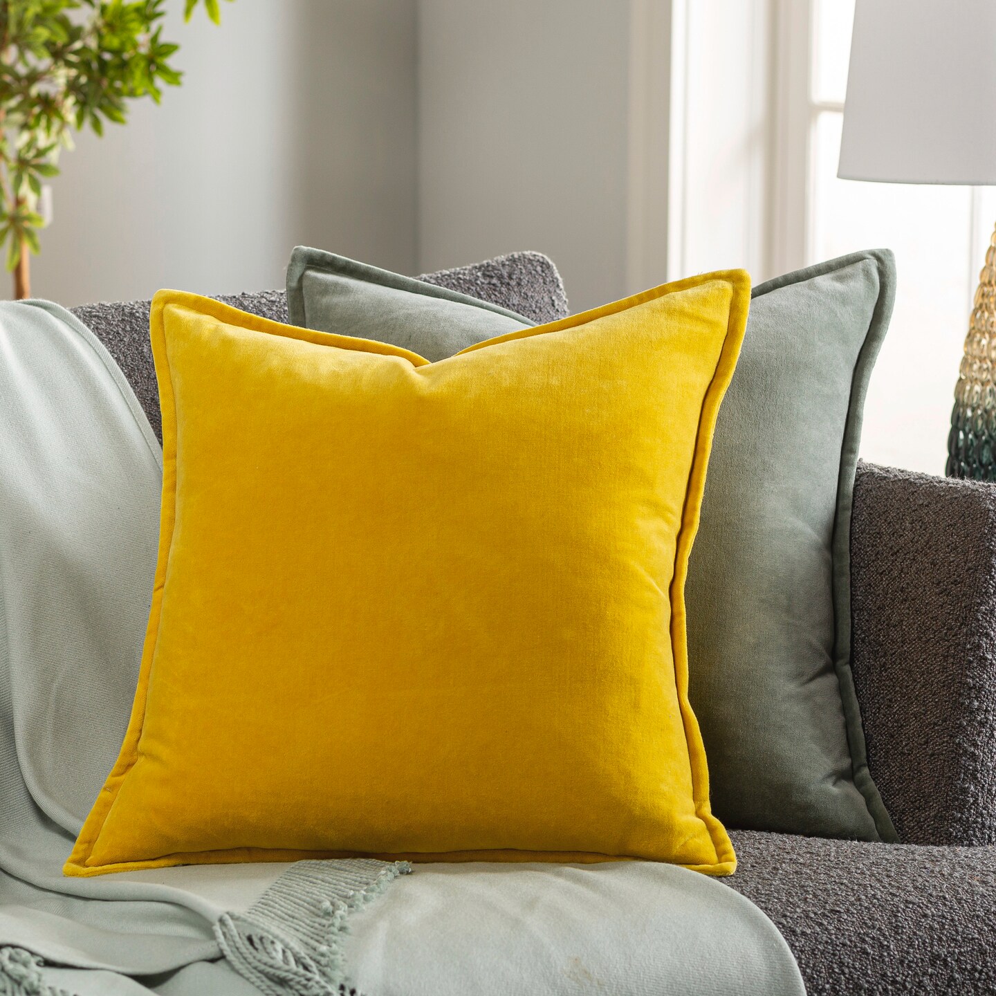 Tiwari Home 19" Mustard Yellow Flange Solid Rectangular Throw Pillow Cover