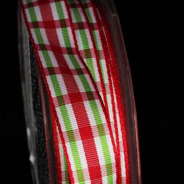 The Ribbon People Red and Green Woven Narrow Plaid Wired Craft Ribbon 0.5&#x22; x 44 Yards