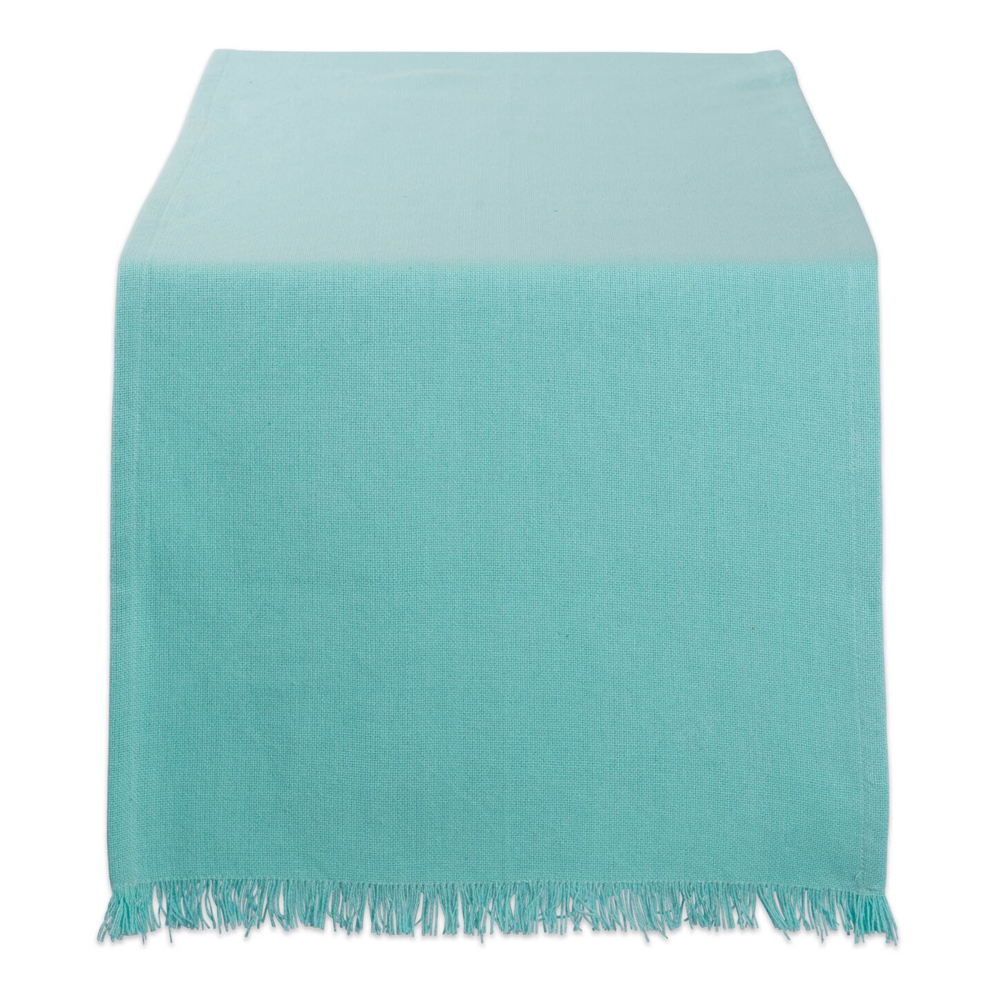 Contemporary Home Living Solid Fringed Cotton Table Runner - 108 &#x27; - Aqua Blue