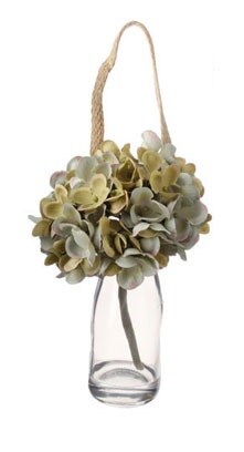 Raz 8.5" Clear and White Blooms Artificial Hydrangea Stem with Glass Jar