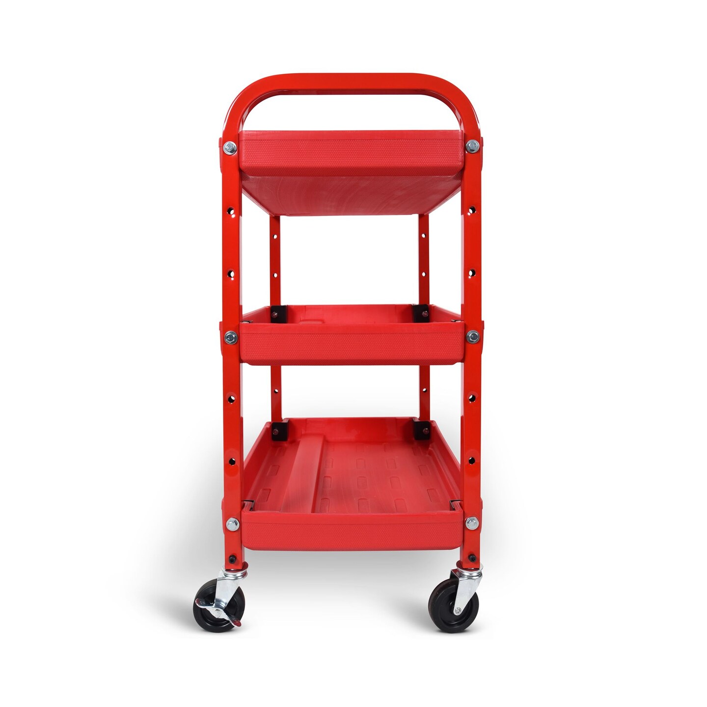 Luxor Office Multipurpose Adjustable Utility Cart with Three Shelves, Red
