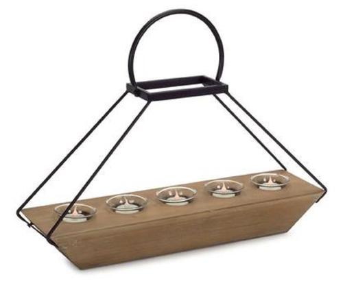 Melrose 15” Framed Petite Candle Holder with Five Votive Cups and Carrying Handle