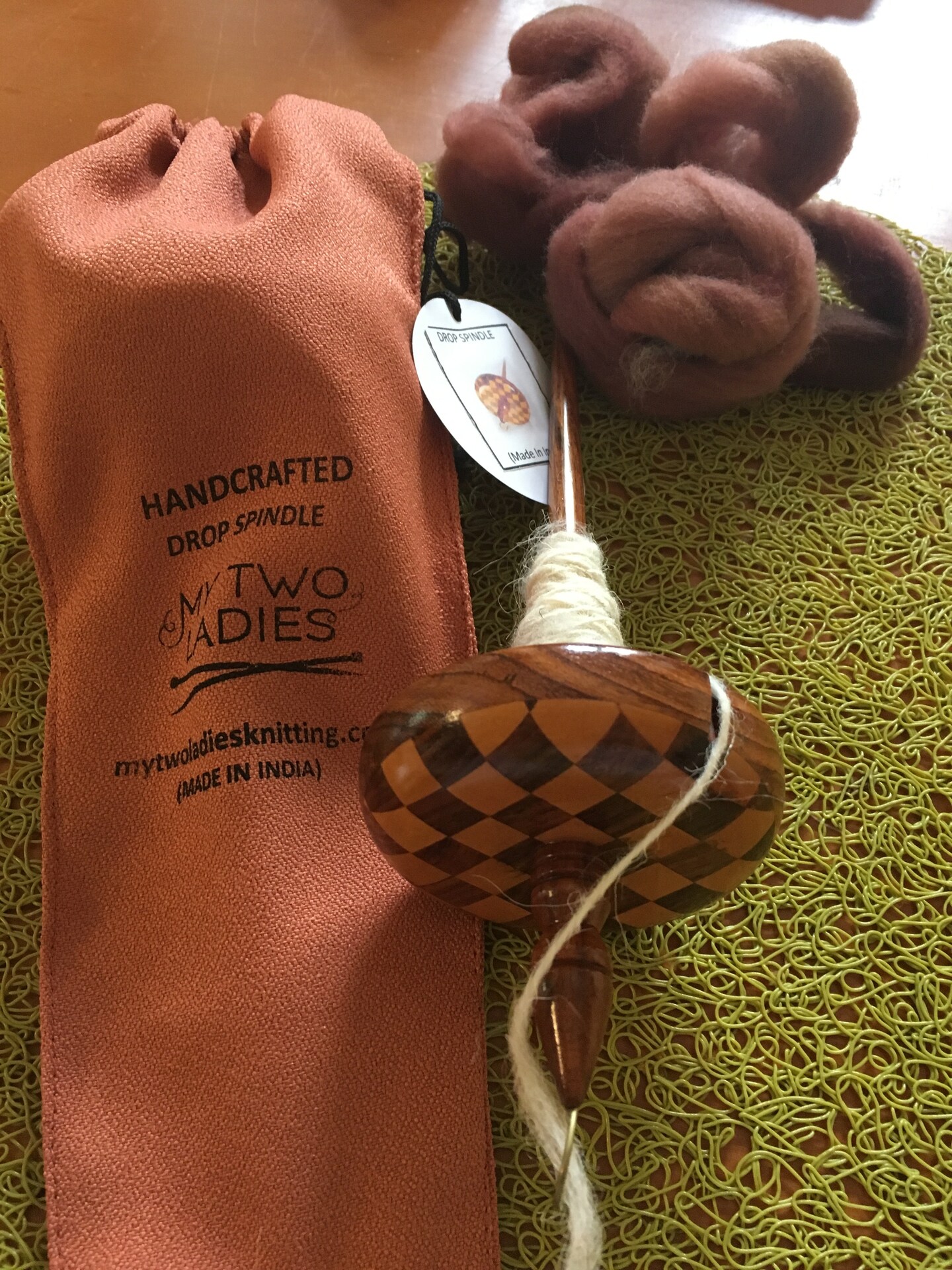 My Two Ladies Top Whorl Drop Spindle Kit | w/Orange Pouch
