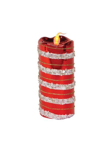 Melrose 6&#x22; Red, White and Gold Striped Flameless LED Glass Christmas Pillar Candle