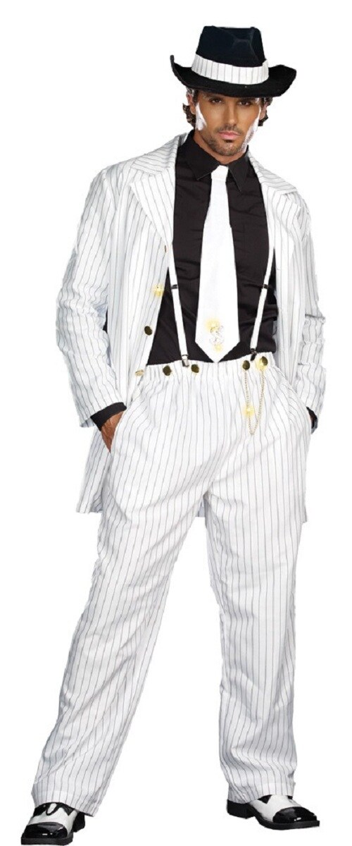 The Costume Center White and Black 1940's Style Striped Zoot Suit Men Adult 4pc Halloween Costume - 2XL