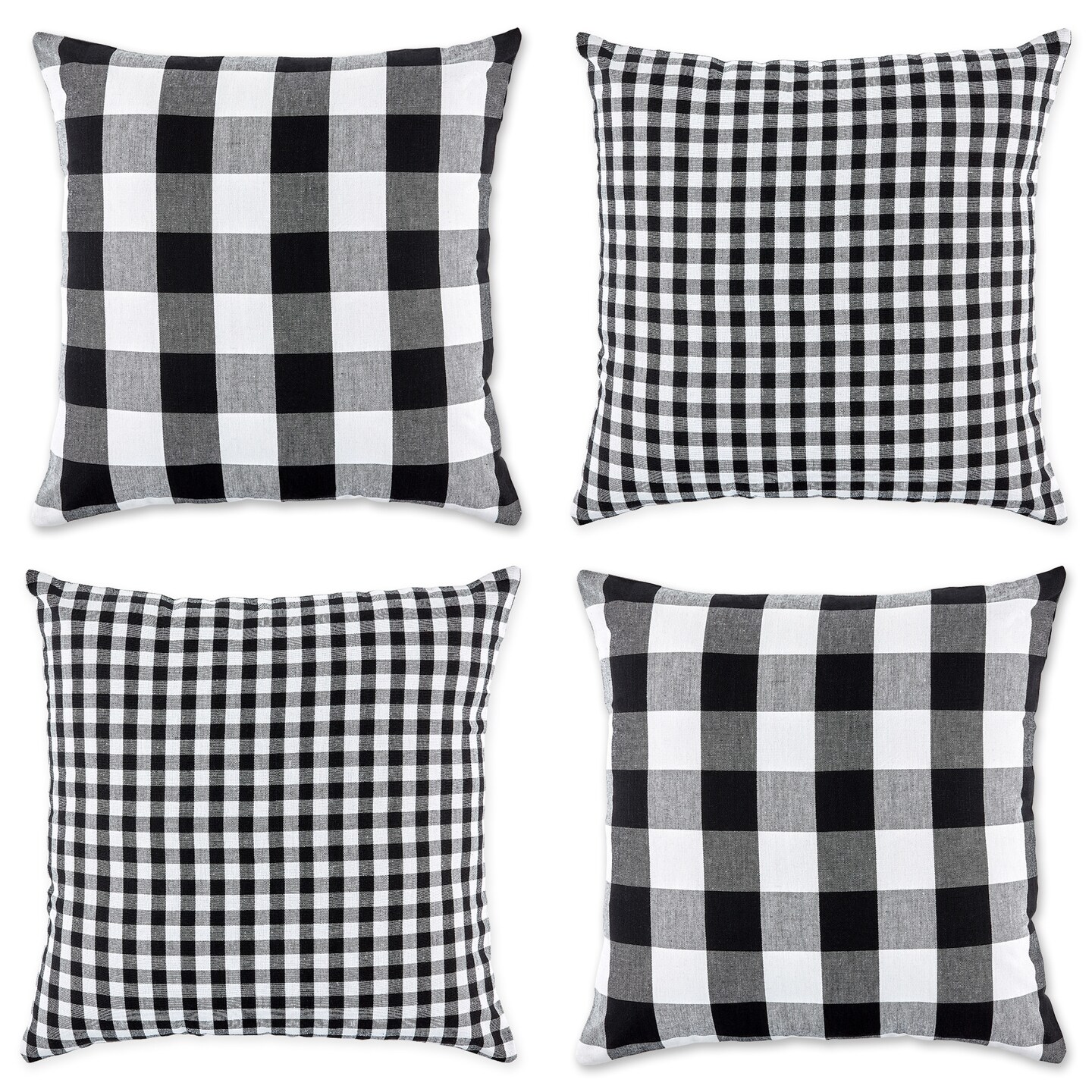 Contemporary Home Living Set of 4 Black and White Gingham and Buffalo Check Pillow Covers 18"
