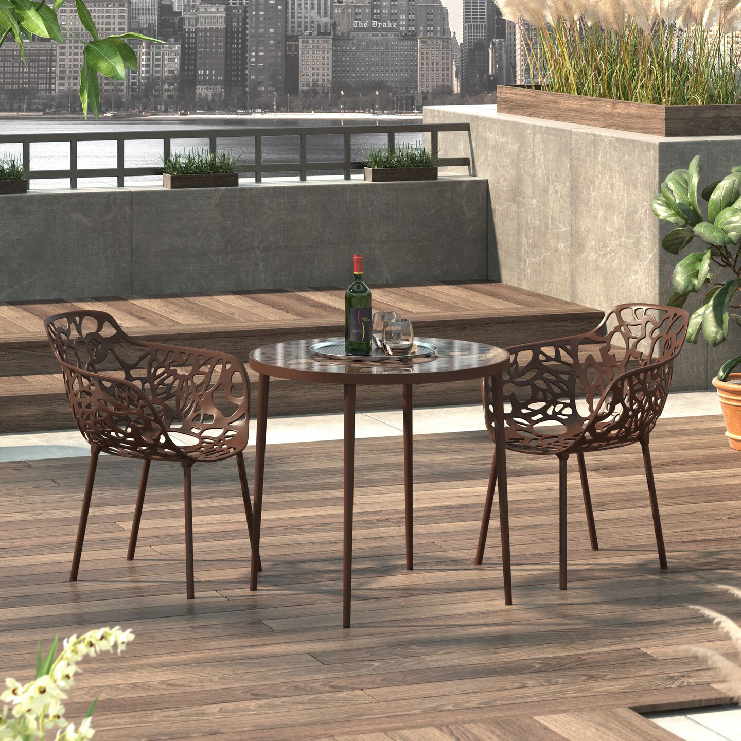 LeisureMod Modern Devon Aluminum Armchair, Set of 2