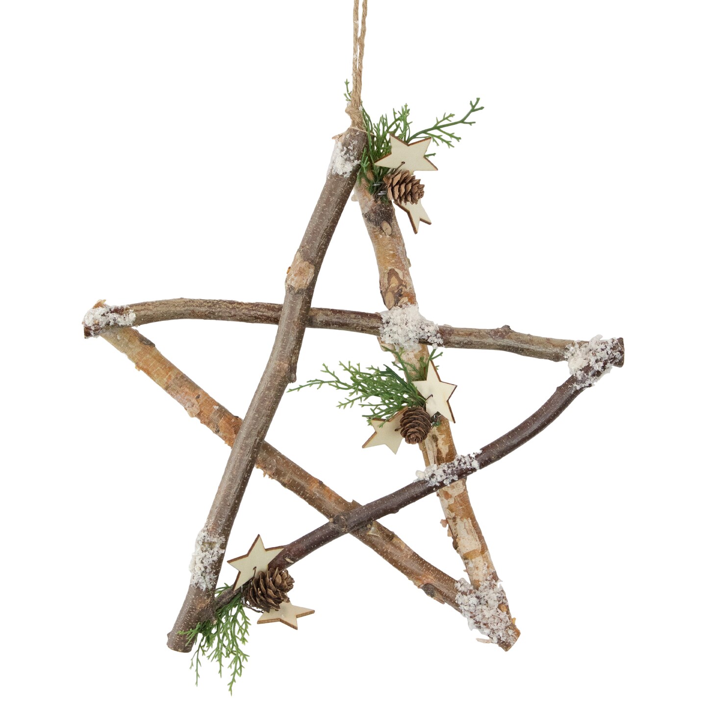Northlight Frosted Pinecone Natural Wood Branch Christmas Star Wall Decoration - 13.75"