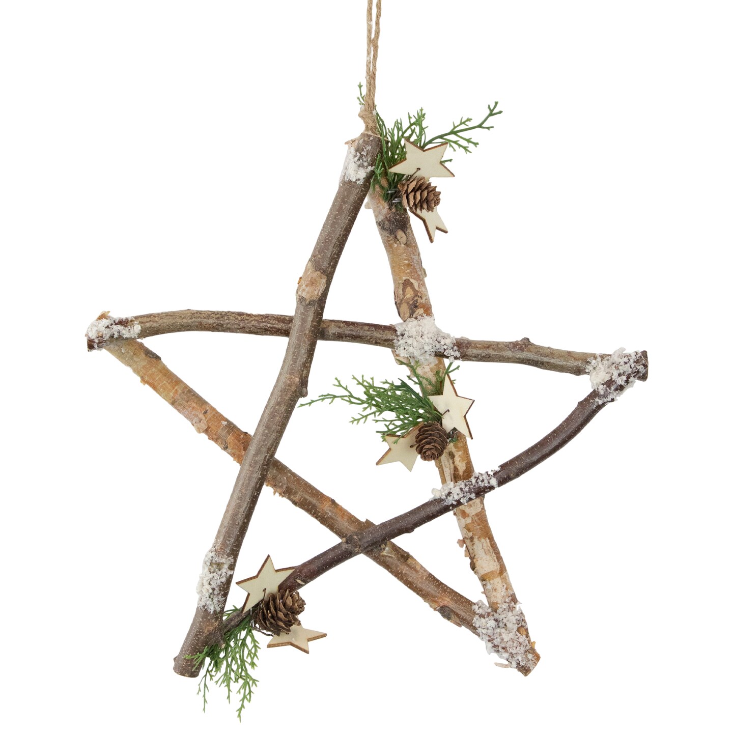 Northlight Frosted Pinecone Natural Wood Branch Christmas Star Wall Decoration - 13.75&#x22;