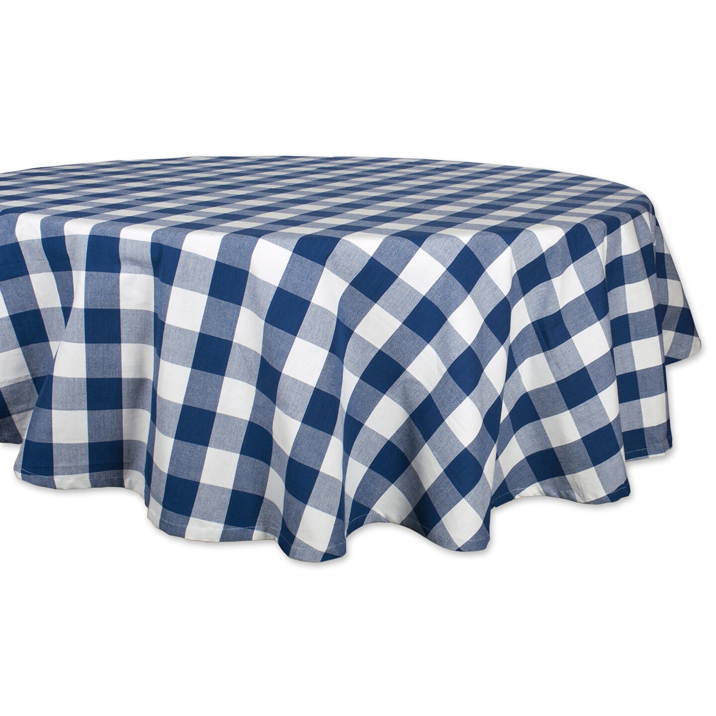 Contemporary Home Living Buffalo Check Round Cotton Tablecloth - 70" - Nautical Blue and White