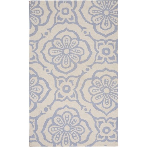 Diva At Home 2&#x27; x 3&#x27;  Ethereal Blooms Periwinkle Blue and Ivy Beige Shed-Free Wool Area Throw Runner