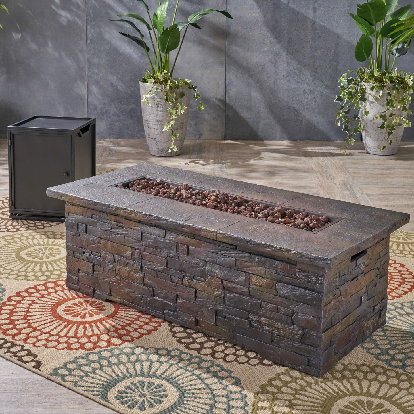 Contemporary Home Living 56&#x22; Black and Gray Outdoor Patio Rectangular Fire Pit