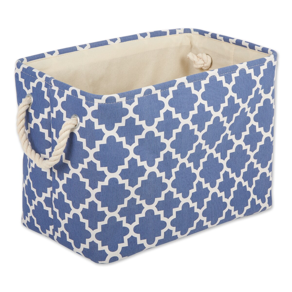 Contemporary Home Living 14&#x22; French Blue and White Lattice Rectangular Bin - Small