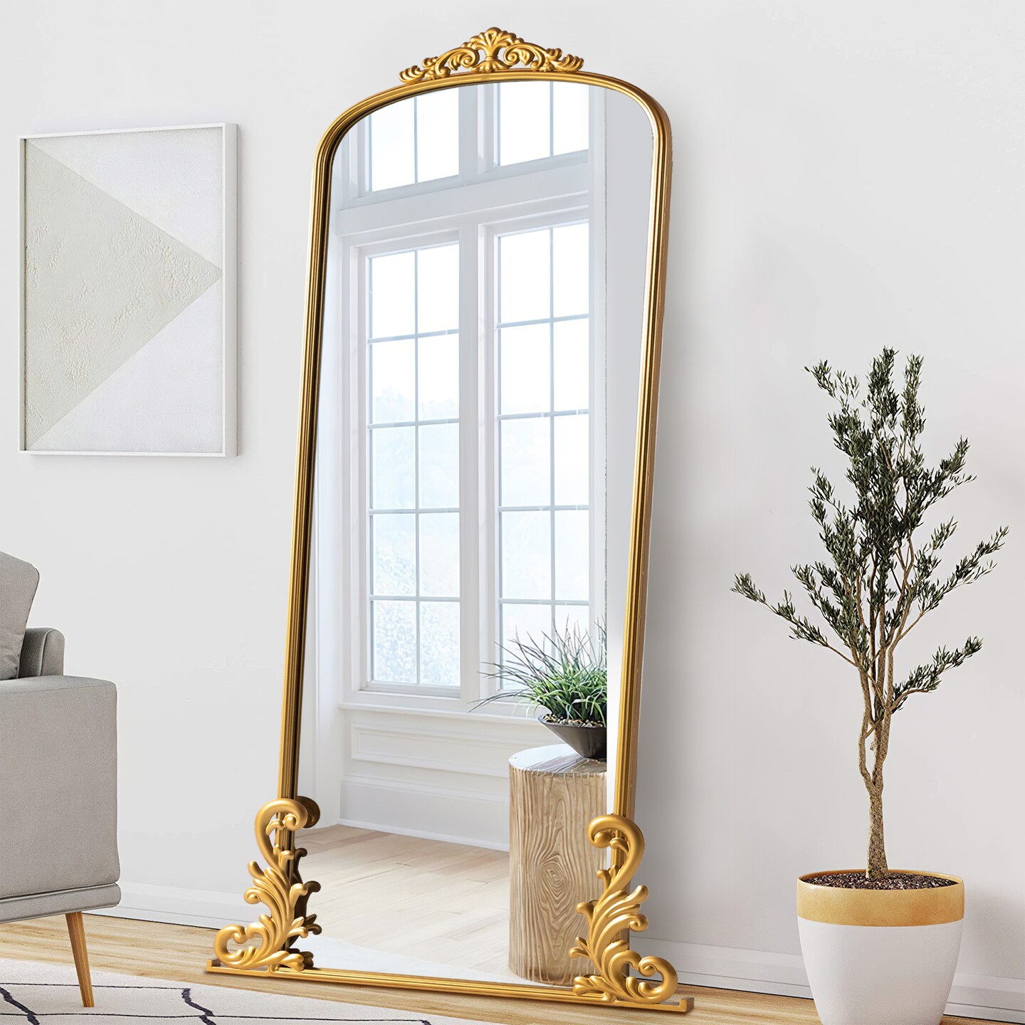 Arched Full Length Mirror Vintage Carved Mirror Iron Frame Wall Mirror