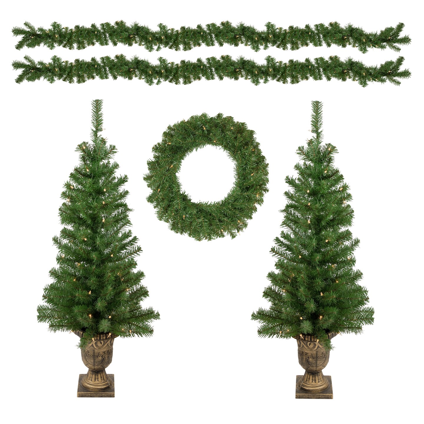 Northlight 5-Piece Pre-Lit Artificial Wolcott Spruce Christmas Entryway Set