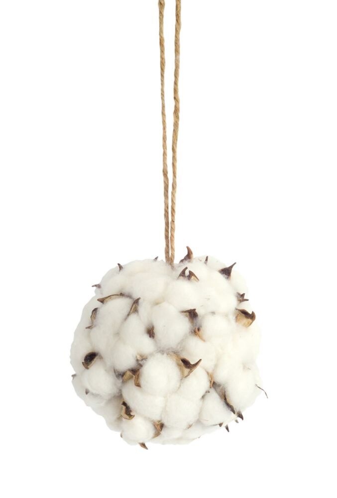 Contemporary Home Living 12ct White and Brown Cotton Orb Christmas Ball Ornaments 4.5&#x22; (115mm)