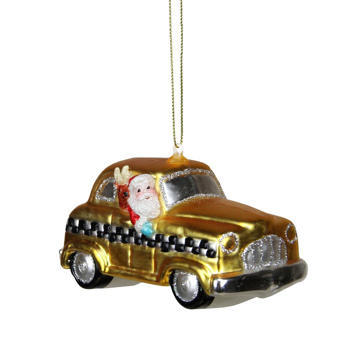 Northlight 4.25&#x22; Gold and Black Glass Santa Car Christmas Ornament