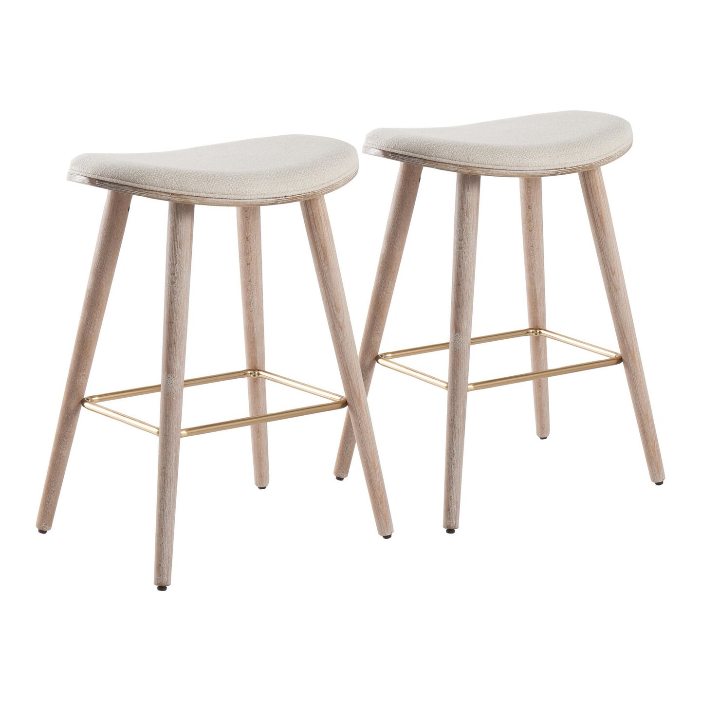 Saddle 26" Contemporary Counter Stool in Wood and Faux Leather with Metal - Set of 2