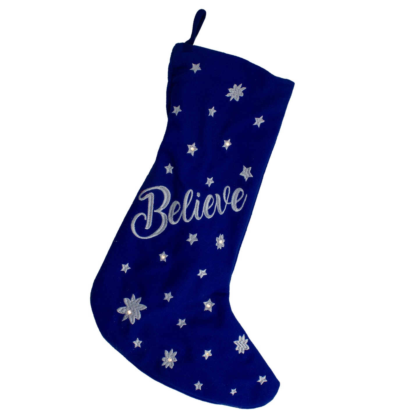 Northlight 18&#x22; LED Blue Stocking &#x22;Believe&#x22; with White Snowflakes