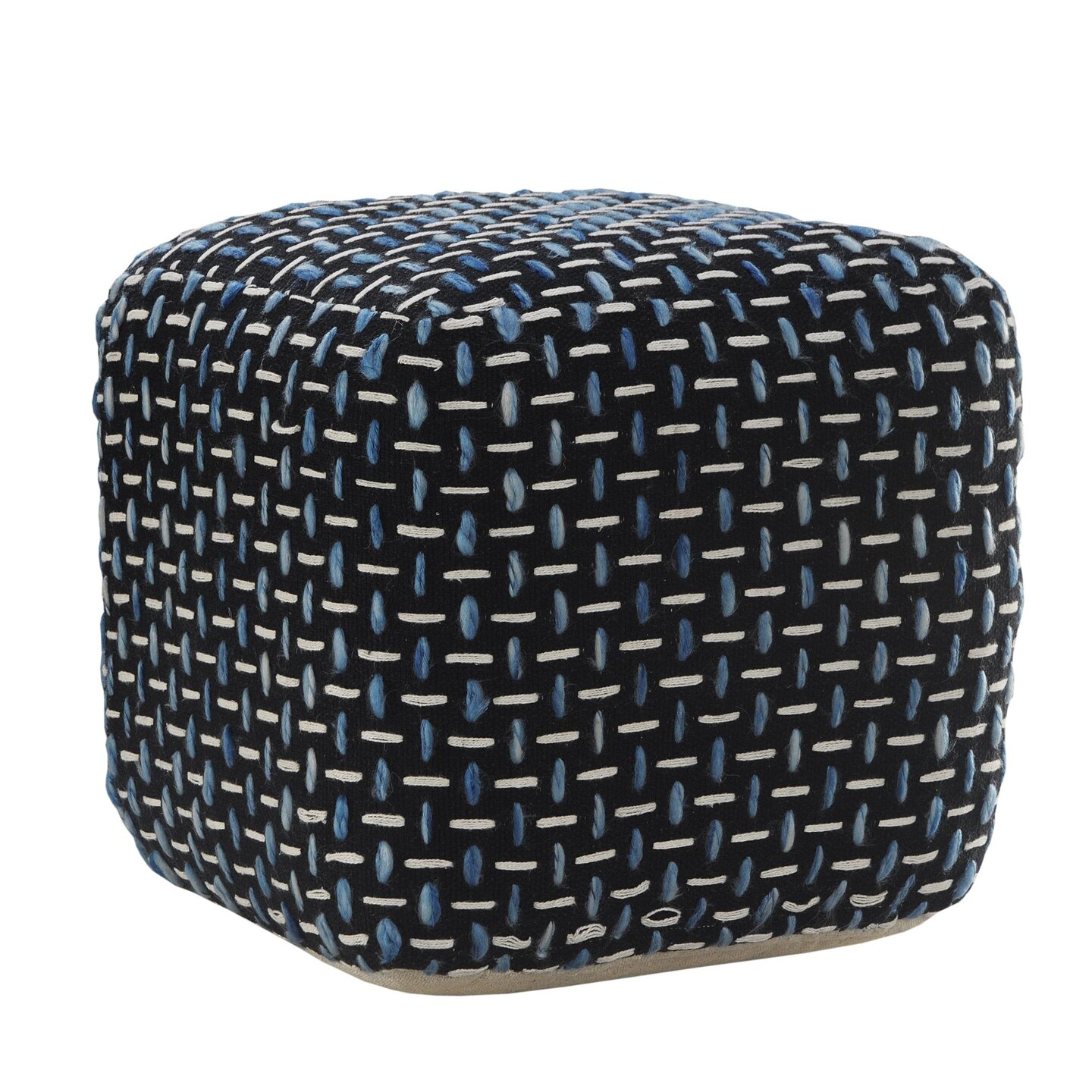 Laddha Home Designs 16&#x22; Black and White Geometric Interwoven Square Pouf Ottoman