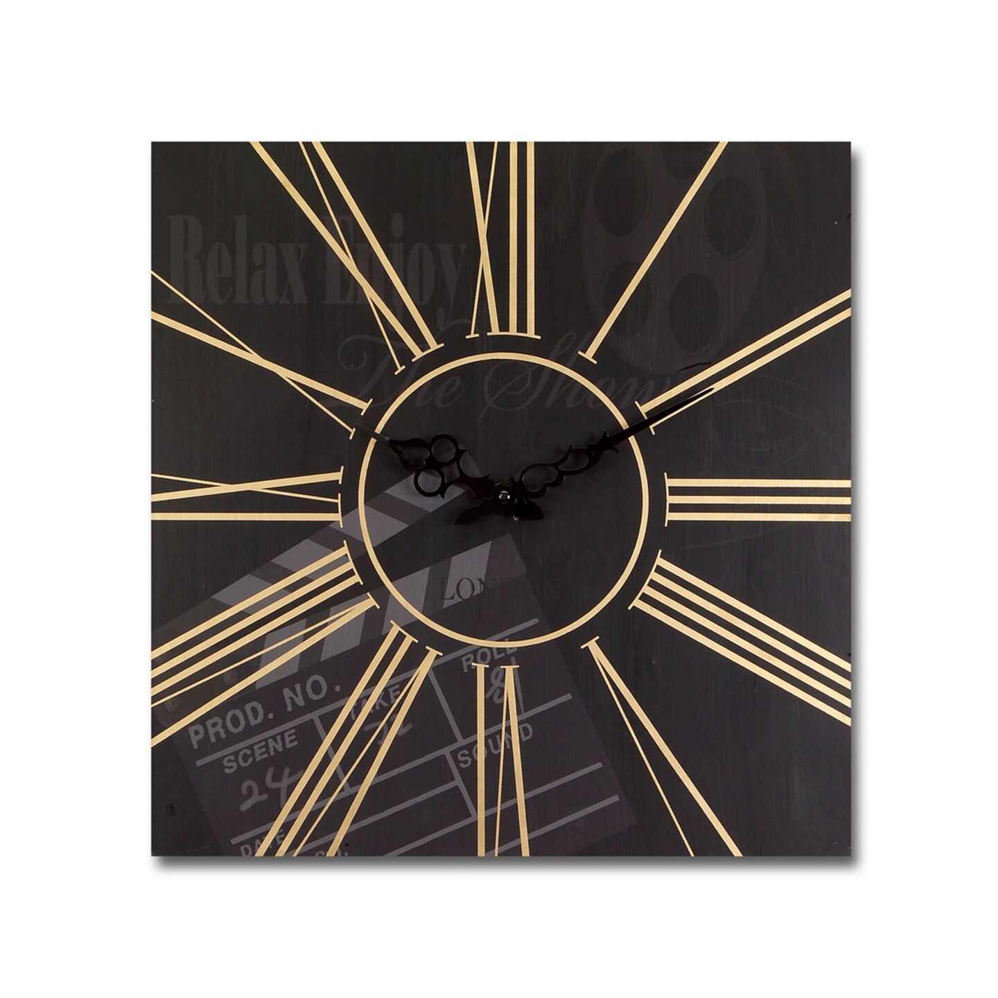 Contemporary Home Living Square Clapperboard Wall Clocks - 15.5&#x22; - Black and Gold - Set of 2