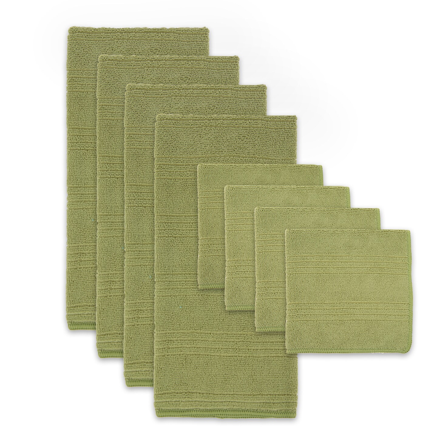 Contemporary Home Living Microfiber Kitchen Dishtowels and Dishcloths - 26&#x22; - Olive Green - Set of 8
