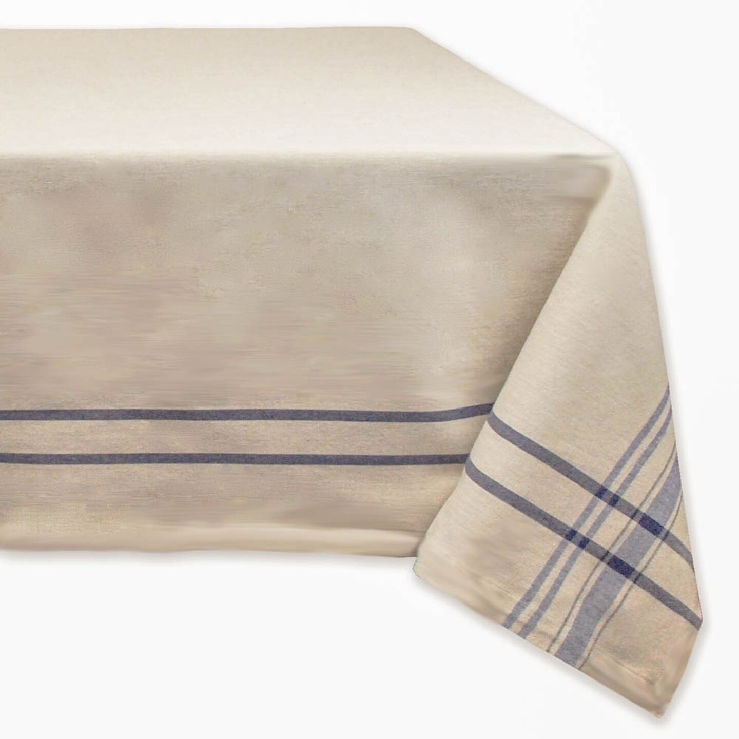 CC Home Furnishings Nautical Blue and Ivory French Striped Pattern Rectangular Tablecloth 60" x 84"