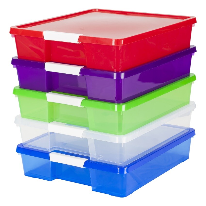 12x12 Stack & Store Box, Plastic Storage Containers, Assorted Colors, Case  of 5