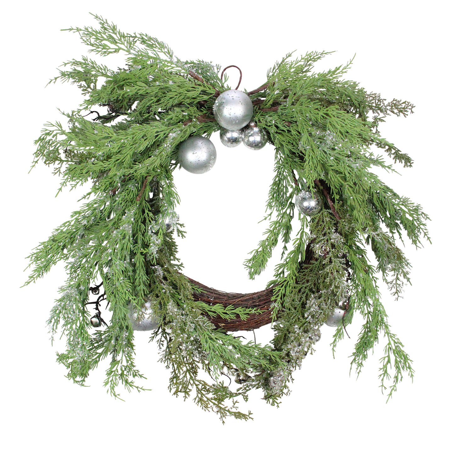 Select Artificials Iced Cedar Ornaments and Bells Artificial Christmas Wreath - 24-Inch, Unlit