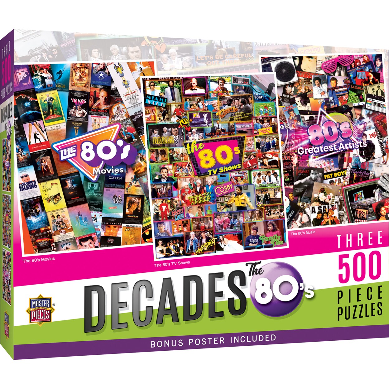 MasterPieces 500 Piece Jigsaw Puzzles for Adults, Family, Or Kids - The 80's 3-Pack