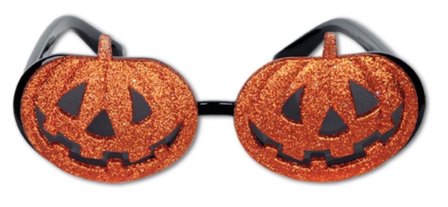Party Central Pack of 6 Orange and Black Glittered Jack-O-Lantern Halloween Eyeglass Costume Accessory - One Size