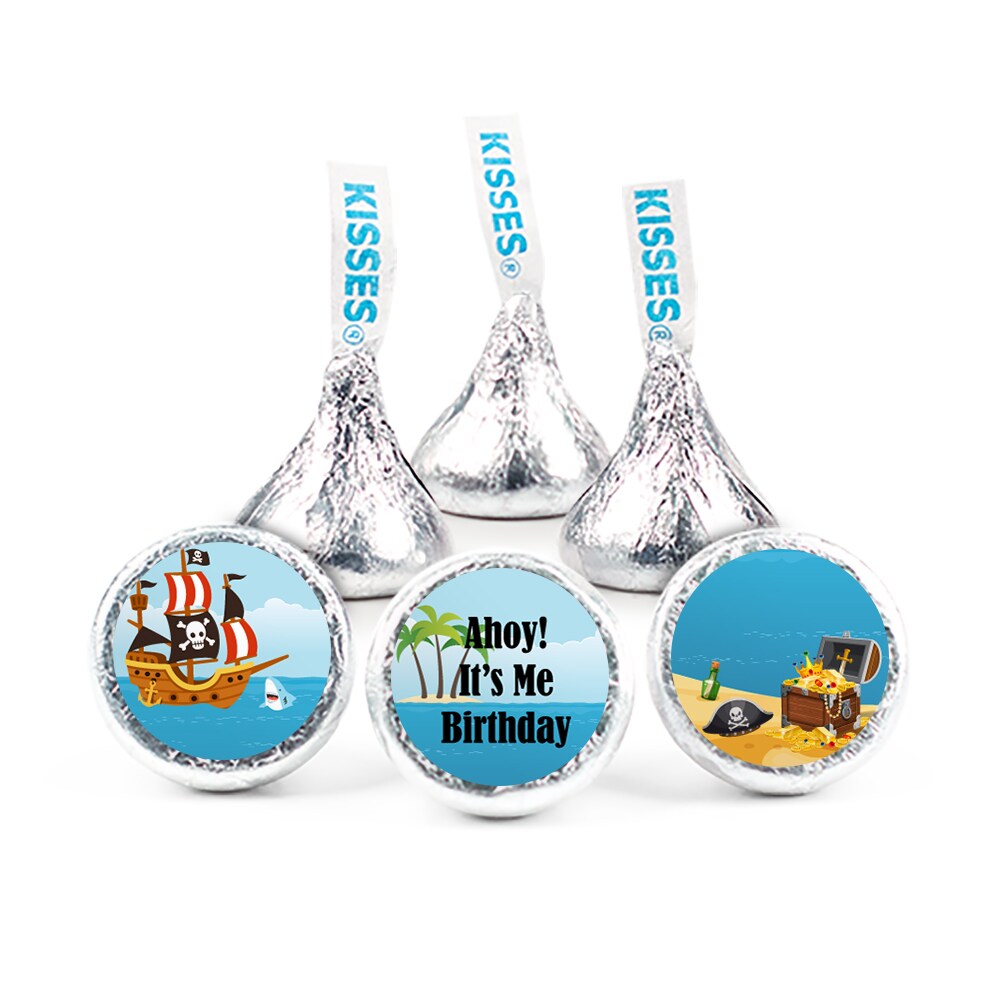 100ct Pirate Birthday Candy Party Favors Hershey&#x27;s Kisses Milk Chocolate (100 Candies + 1 Sheet Stickers) - Assembly Required - by Just Candy