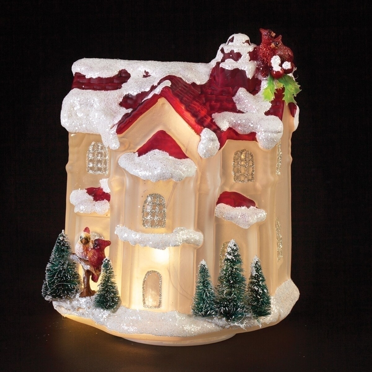 Roman 7.5" LED Lighted House with Cardinal Christmas Tabletop Decoration