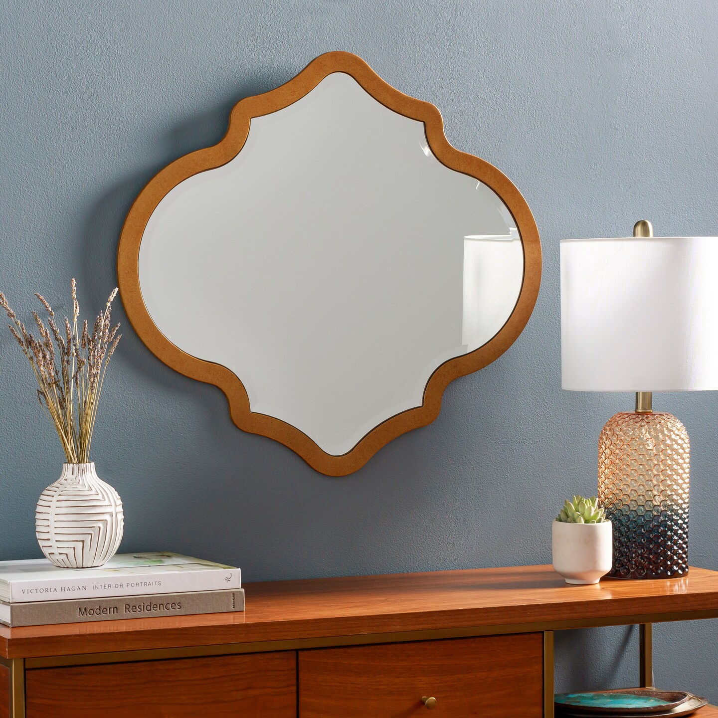 Tiwari Home 28&#x22; Gold Beveled Wooden Framed Quatrefoil Wall Mirror